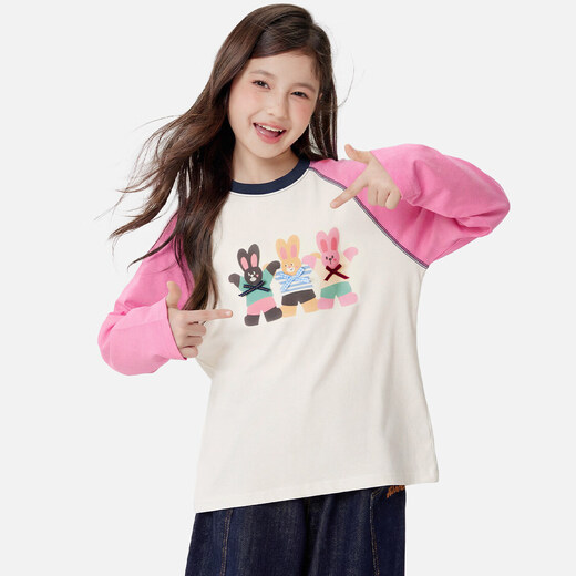 Domyuwu girls long-sleeved T-shirt children's spring and autumn new bottoming shirt medium and large children's loose youth style top children's clothing rose pink 140 cm