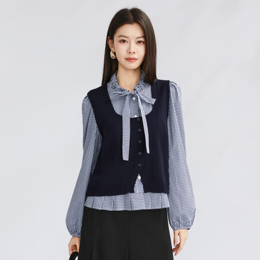 VIEA.ING shopping mall same style blue plaid shirt women's 2026 spring new miu series suit two-piece set blue S