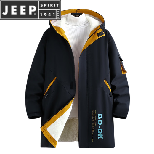 JEEP SPIRIT velvet thickened men's jacket mid-length trendy overcoat cotton winter men's jacket 2025 new windbreaker white 3XL