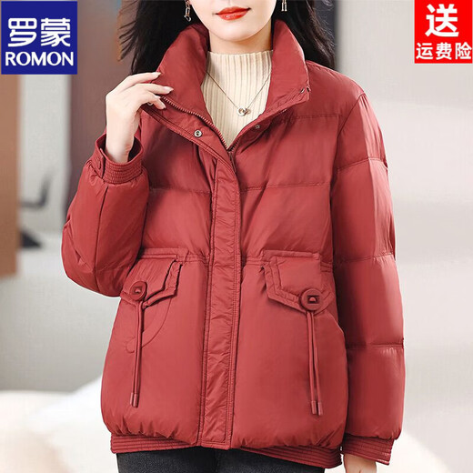 ROMON down jacket women's short 2026 winter new Korean style loose casual age-reducing thick white duck down warm jacket black M suitable for 90-115 Jin Jin is equal to about 0.5 kg