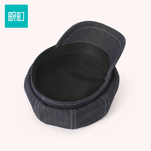 Wanding denim octagonal hat for women spring breathable curved brim beret simple versatile cotton and linen newsboy painter hat dark blue one size