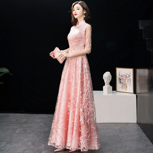 Mu Yunlan Vocal Music Bel Canto Dress for Art Examination Temperament Vocal Music Bel Canto Solo Female Niche Long Style High School Student Performance Evening Ceremony Pink Long Style XS