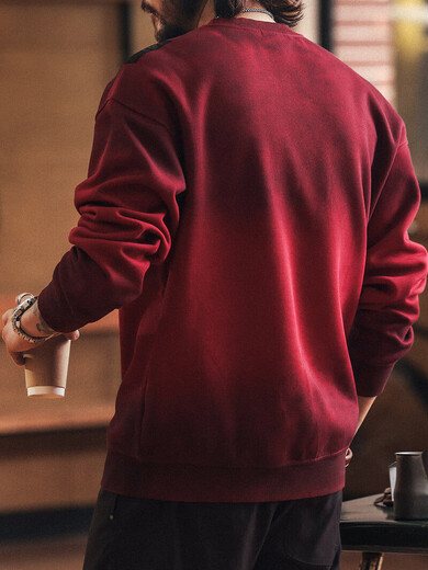 Green Deer American retro heavyweight dirty dyed spring and autumn men's sweatshirt new loose long-sleeved T-shirt top trendy Ancora red L suitable for 130-150Jin Jin equals 0.5 kg