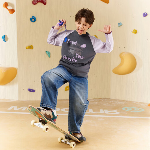 MQD Boys American College Style Contrast Color Raglan Sleeve Cartoon Girls Long Sleeve T-Shirt