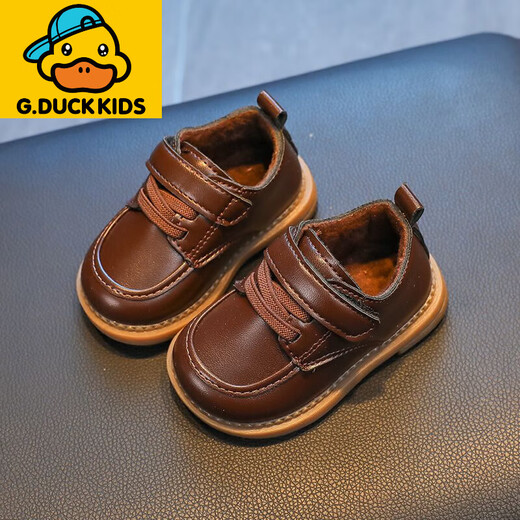 G.duck Little Yellow Duck Winter New Baby Girl Toddler Shoes Boys Small Leather Shoes Plus Velvet Soft Sole Small Baby Shoes British Style Off-White Plus Velvet Foot Length +0.5cm Choose Inner Length 17 125mm