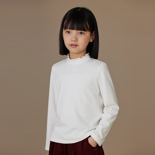 Hacikis hacikis children's clothing spring and autumn children's long-sleeved T-shirts versatile sweet lace tops girls white bottoming shirts for middle and older children