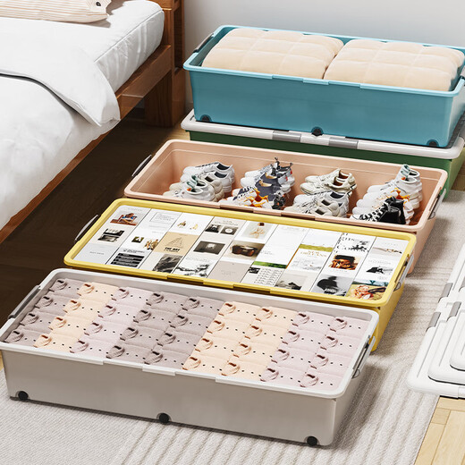 Fantasy bed storage box household wheeled storage flat drawer type plastic large capacity quilt clothes under bed storage box length 100 width 50 height 13.5 cherry blossom pink one meter extra large thickening damage guarantee/lightning delivery/export quality