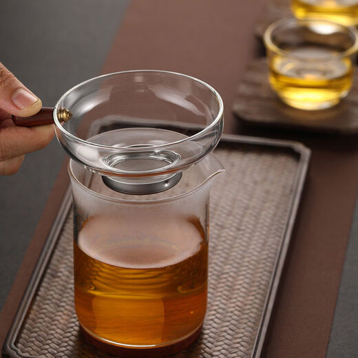 Xinyu handmade glass filter tea leakage tea filter creative tea filter funnel tea set accessories tea filter wooden handle filter