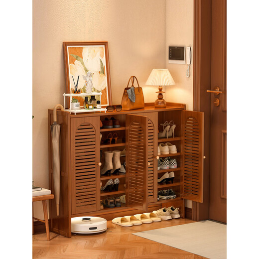 Shoebox (shoebox) shoe box shoe rack home entrance multi-layer indoor integrated wall entry door storage artifact corridor entrance bamboo shoes three-door eight-layer louvered arch I dustproof and breathable