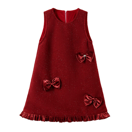 Barbie Children's Clothing Girls New Year's Eve Clothes Girls Year of the Horse New Year Clothes Plus Velvet Red Skirt Girls Dress BY007