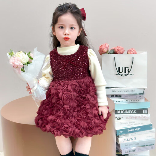Balala Balabala 50% off on girls' velvet suit skirt autumn and winter 2026 new winter baby one-year-old same style Angora red_bottoming shirt + skirt 90 cm