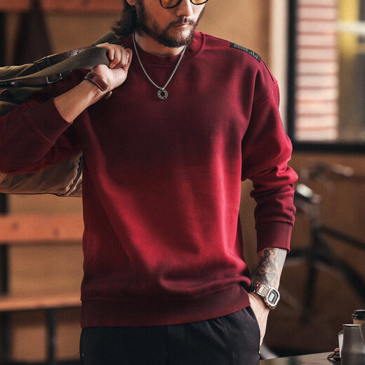 Green Deer American retro heavyweight dirty dyed spring and autumn men's sweatshirt new loose long-sleeved T-shirt top trendy Ancora red L suitable for 130-150Jin Jin equals 0.5 kg
