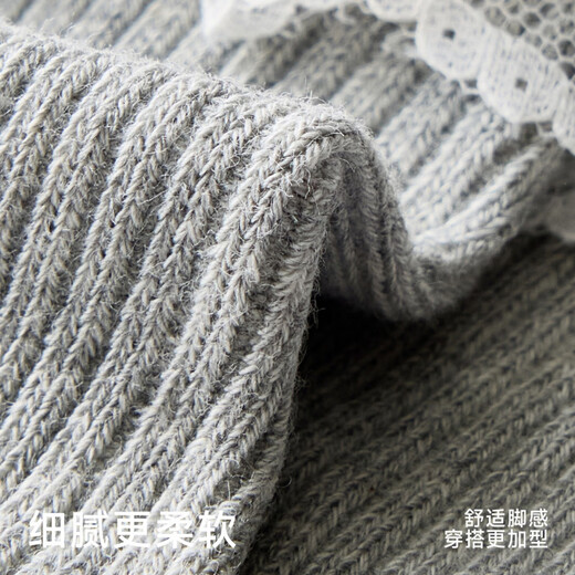 Pami polka dot socks for women, spring and autumn mid-calf socks, vertical striped lace cotton socks, miu style with small leather shoes, long socks, light gray - pack 1 pair, one size fits all (suitable for sizes 36-39)