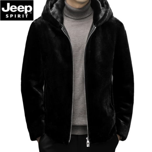 JEEP SPIRIT Jeep mink coat men's winter mink fur one-piece thickened warm hooded eco-friendly fur gold mink velvet coat black classic stand-up I collar XL 120-135Jin Jin equals 0.5 kg