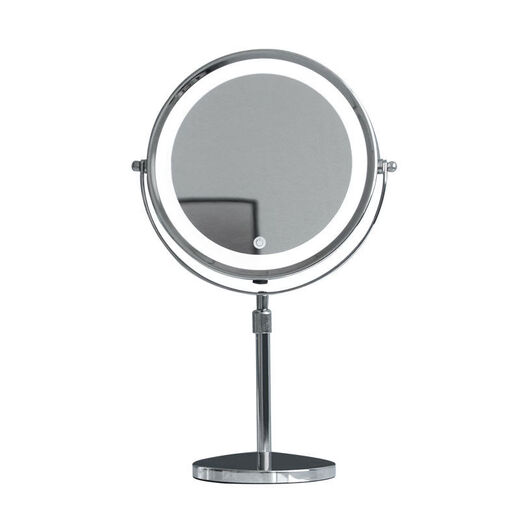 Height adjustable three times to ten times double-sided magnifying makeup mirror table top liftable with light 10 times simple and smart silver lift 8 points 5 inches rechargeable 5000 mAh battery 3+7 times magnification stepless adjustment