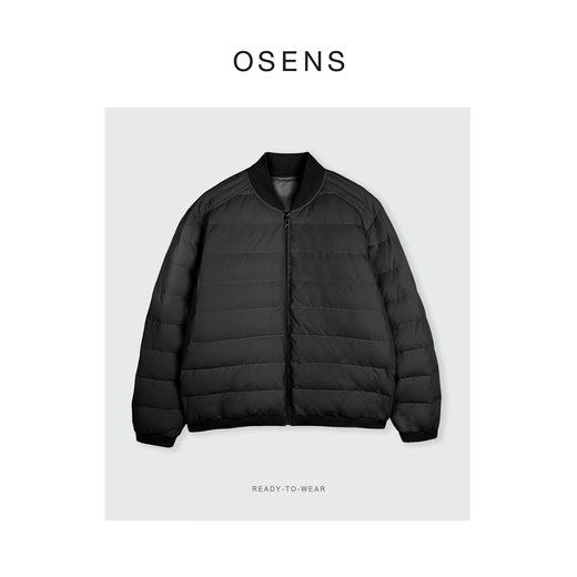 OSENS men's four-way elastic 90 velvet winter lightweight men's baseball collar jacket rib style down jacket classic black XL (180/100A)
