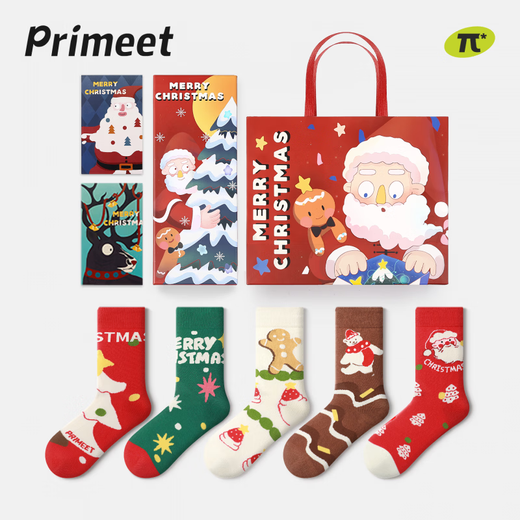 Pami (pami) Christmas socks for women, autumn and winter cartoon cute mid-calf socks, Christmas gift gift box, fun stockings cotton, Christmas socks set A-pack (women's style)_ Christmas gift box, 5 pairs, one size fits all (suitable for sizes 36-43)