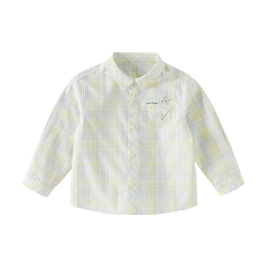 DAVE&BELLA boys plaid shirt 2026 spring new baby boy shirt children's long-sleeved bottoming shirt children's top blue and yellow plaid in stock 80 cm (recommended height 73-80cm)