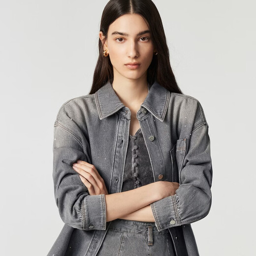 ONLY2026 spring new style loose relaxed hot diamond curved hem gradient denim shirt for women|126162001 J0Z denim gray XS