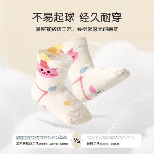Niduoxiong Children's Socks Winter Cotton Socks Cute Baby Socks Boneless Socks for Girls Spring and Autumn Six Pairs AW2426 Spring and Autumn Style 6 Pairs June-December (Suitable for Feet Length 9-11cm)