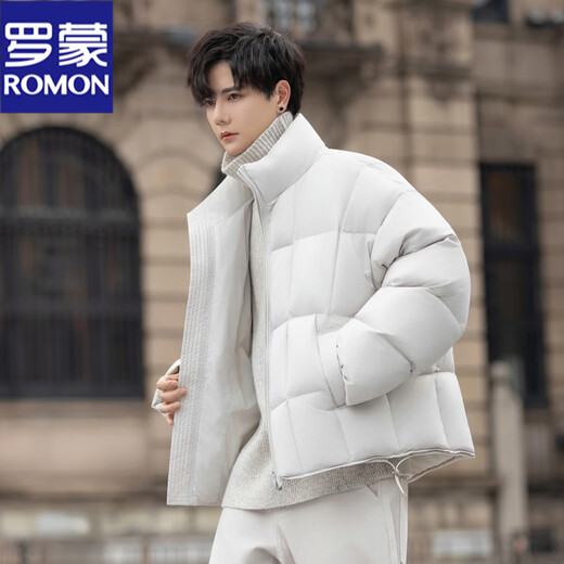 罗蒙（ROMON）200g高充绒重磅立领短款羽绒服男士冬季防风加厚保暖面包服外套潮 月光灰 M
