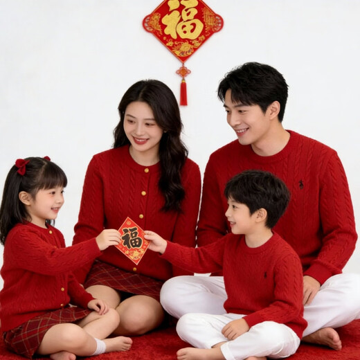 G.duck's new red parent-child sweater Christmas mother-daughter pony twist sweater for a family of three or four, red round neck 190 XXXL