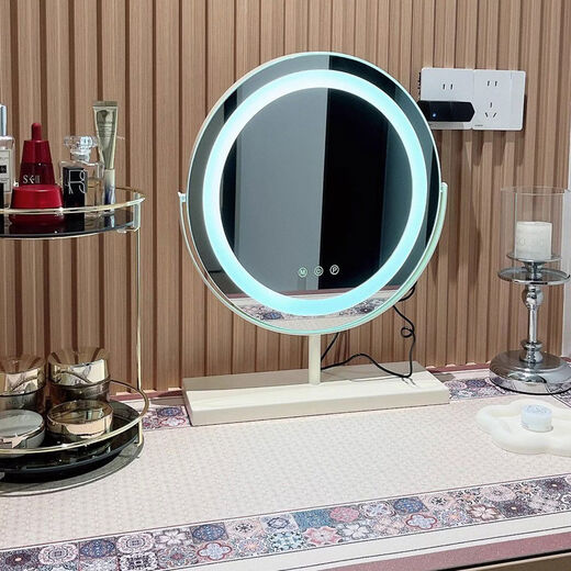 Desktop makeup mirror LED with light dormitory student ins style dressing table bedroom internet celebrity fill-in light round mirror 40 diameter fashionable white plug-in 360 degree rotation