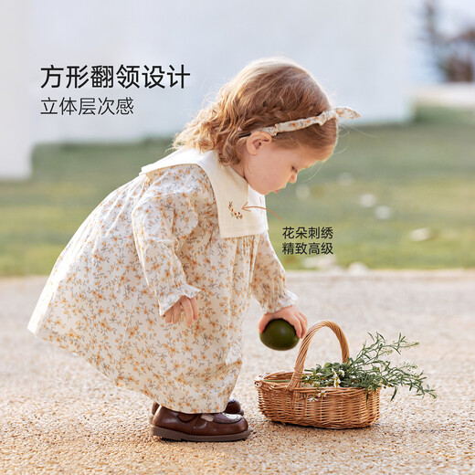 Babylove baby girl dress spring and autumn pure cotton infant and young children going out with a western style sweet floral skirt flower gardenia mange