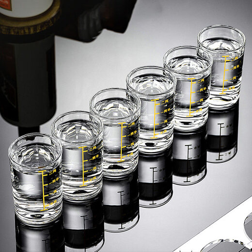 Tuojin imported quality 10-piece tempered glass 20-20 scale liquor cups from Germany, home set, light luxury small wine glasses, 12-piece set, white 20-20 scale cups + black cup holder
