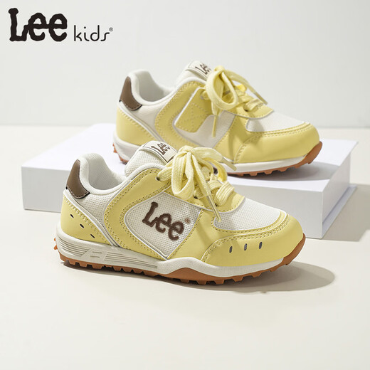 LEE KIDS children's sports shoes, men's and women's running shoes, 26 spring new running shoes, non-slip, wear-resistant moral training shoes, casual shoes, yellow 36, inner length 23.4cm, suitable for feet 22.4-22.9cm long