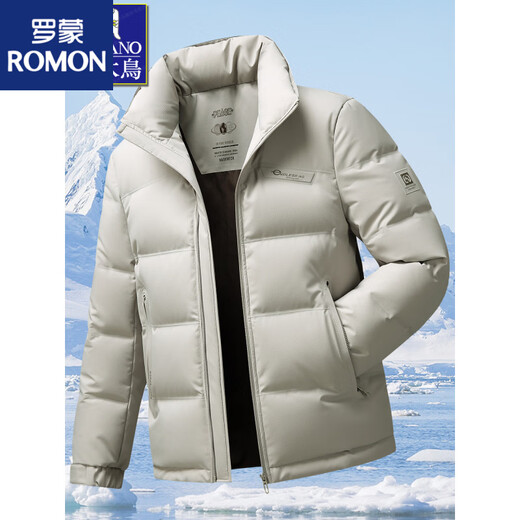 罗蒙（ROMON）男士羽绒服短款2025冬季新款鹅绒保暖外套立领爸爸冬装上衣 875-灰绿 轻盈保暖-时尚立领 M 170 【90-120斤】