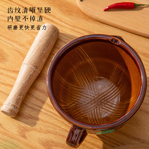 Sanqihu old-fashioned pepper pounding bowl for pounding pepper preserved eggs household ceramic pounding bowl tool for mashing garlic garlic paste garlic mortar 480ml round mouth anti-splash large four-season floral fragrance No tooth marks on the inner wall