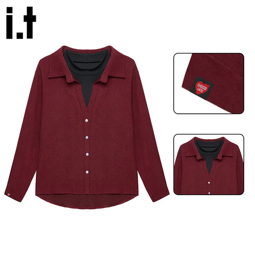 CHOCOOLATE it women's loose lapel long-sleeved shirt women's 2026 spring new yellow comfortable versatile fake two-piece top yellow L