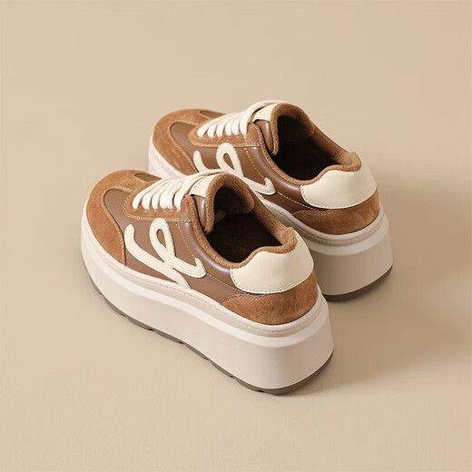 DAPHNE Daphne thick-soled plus velvet sneakers for women winter new retro all-match heightening sports and leisure platform shoes for women camel plus velvet heel height 6.5cm 38 (240mm) standard size