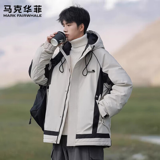 马克华菲（MARK FAIRWHALE）美式复古休闲羽绒服男士2026年春季新款宽松保暖舒适潮牌防寒上衣 军绿色 【90%白鸭绒】 XL 【建议135-155斤】