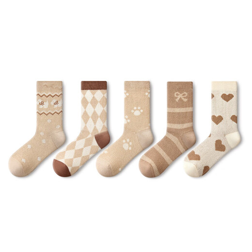 Pami socks women's spring and autumn bow mid-calf socks retro rhombus cotton socks miu autumn and winter brown stockings retro pattern-unparalleled one size fits all (suitable for sizes 36-39)