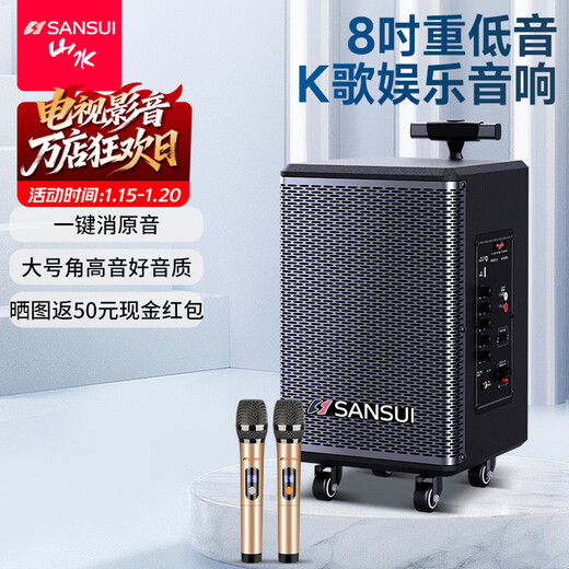 SANSUI TE06 square dance audio 8-inch subwoofer mobile outdoor karaoke rod speaker wireless microphone stall speaker electric acoustic guitar folk instrument speaker high power