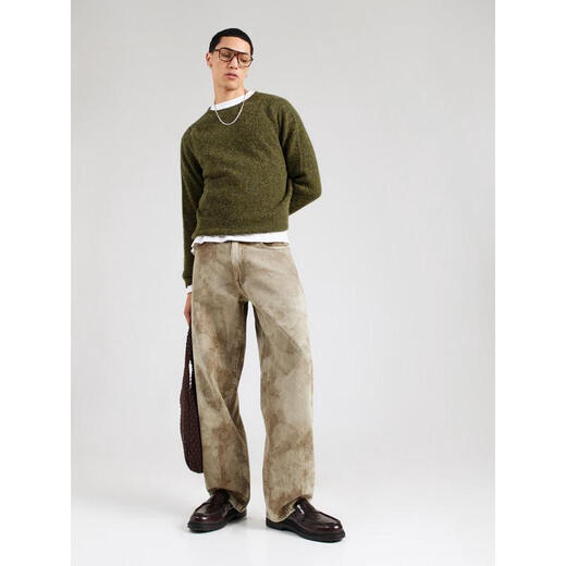 Levi's new men's jeans, wear-resistant and versatile, loose tie-dyed street wide-leg pants, trendy American American retro men's pants, beige / dark beige, one size fits all | 30 X 32