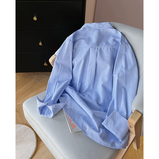 TonLion long-sleeved striped shirt for women 2026 new women's summer small blue casual jacket temperament top bl
