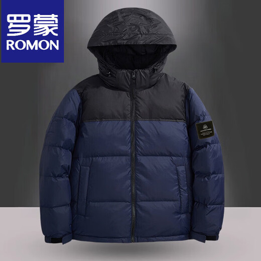 罗蒙（ROMON）国标50绒羽绒服男白鸭绒连帽羽绒服夹克休闲外套潮流商务休闲外套 米白色 L