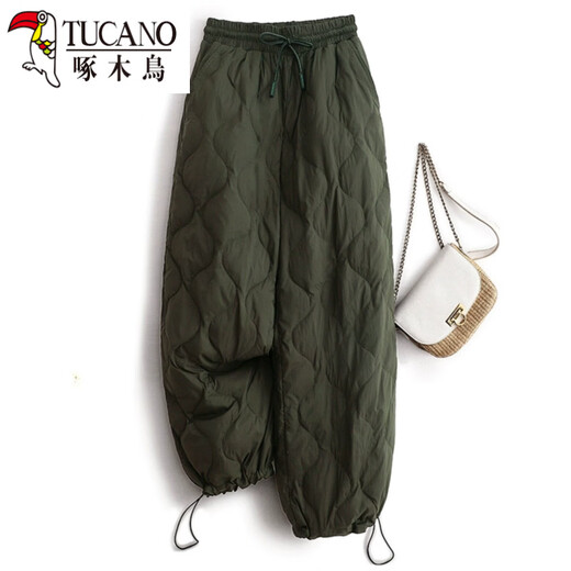 Woodpecker (TUCANO) Down Pants Women's Autumn and Winter Plus Velvet Thickened Pants 2026 New Model Northeast Minus 40 Degree Coldproof Cotton Pants Army Green L Recommended 115-130 Jin Jin equals 0.5 kg