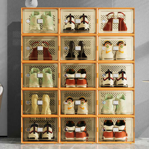 Yusenyi Shoe Box Storage Box Transparent Shoe Cabinet Dormitory Shoes Space-Saving Drawer Folding Sneakers Plastic Shoe Rack High Translucency Can Hold Size 42 Small Orange 8 Pieces 0x0x0cm