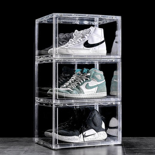 Yusenyi transparent shoe box storage acrylic box Japanese style foldable shoe cabinet magnetic side door design 1 side door fully transparent 36x28x22cm