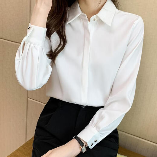 Playboy (PLAYBOY) 2026 spring and summer new versatile white shirt women's long-sleeved Korean style professional formal wear satin shirt women's top official flagship white S