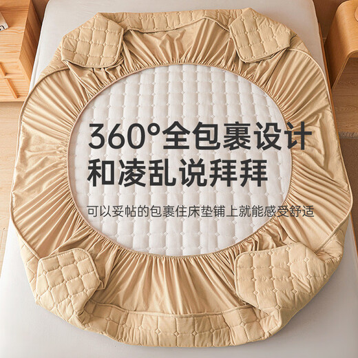 Fantasy Antibacterial Class A pure cotton brushed thickened fitted sheet Anti-slip Simmons cover three-piece set New sandwich warm cyan Breathable mesh on the reverse Single piece fitted sheet 120x200cm Suitable for 528cm bed