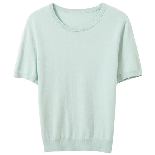 Tricolor modal combed cotton 2026 spring new short-sleeved sweater round neck solid color pullover simple M mint green S 155/80A