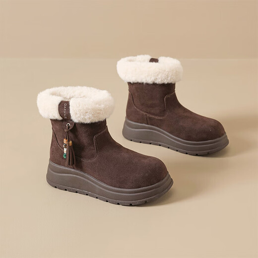 DAPHNE Daphne snow boots women's boots new women's boots thick sole plus velvet warm short boots cotton boots brown plus velvet heel height 5cm 35 (225mm) standard size