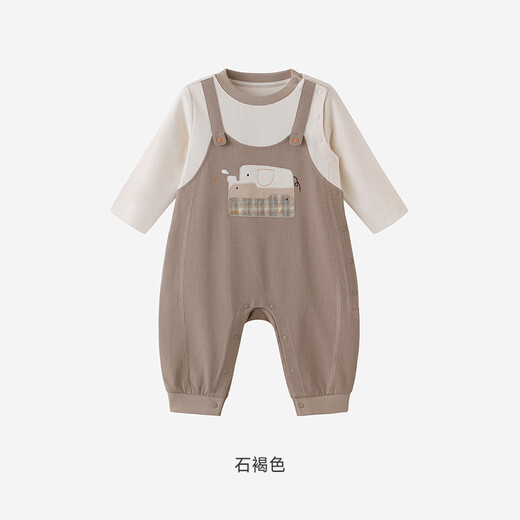 YEEHOO shopping mall same style baby long-sleeved baby boy clothes for outdoor crawling clothes cute cartoon jumpsuit stone brown 66cm