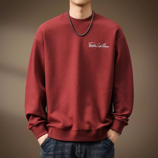 Noble color high-end heavyweight round neck sweatshirt men's trendy brand loose large size spring and autumn printed top pullover long-sleeved T-shirt