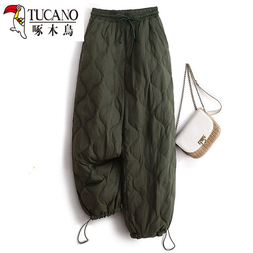 Woodpecker (TUCANO) Down Pants Women's Autumn and Winter Plus Velvet Thickened Pants 2026 New Model Northeast Minus 40 Degree Coldproof Cotton Pants Army Green L Recommended 115-130 Jin Jin equals 0.5 kg